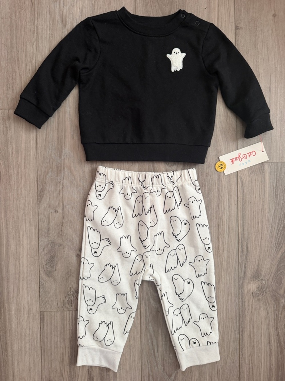 Cat & Jack Black Top with Cream Ghost-Print Pants Two-Piece Set